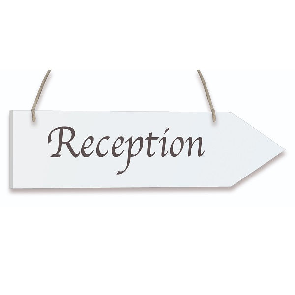 Reception Wedding Wooden Arrow Sign: Whitewash Hanging Decoration | Party Save Smile