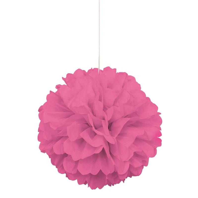 Hot Pink Puff Ball Party Hanging Decorations 16 Inch | Party Save Smile