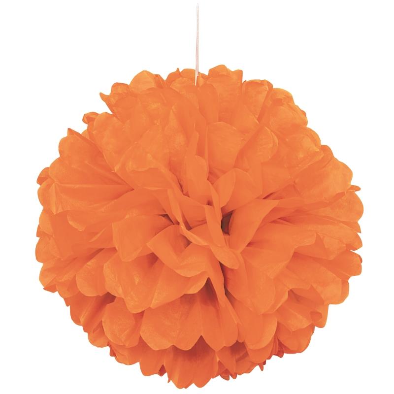 Orange Decorative Puff Ball Hanging Decoration 16 Inches | Party Save Smile