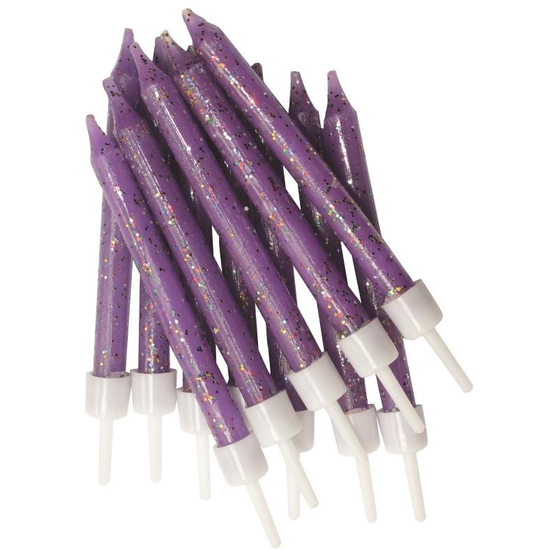 Purple Glitter Birthday Cake Candles Pack of 12 | Party Save Smile