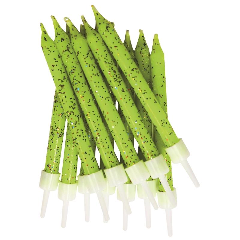 Lime Green Glitter Cake Candles Pack of 12 | Party Save Smile