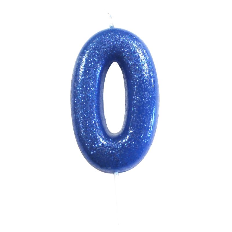 Blue Glitter Number 0 Candle: Birthday Cake Candle | Party Save Smile