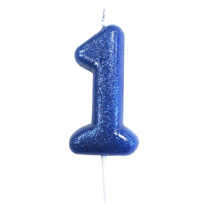 Glitter Blue Number 1 Candle: 1st Birthday Cake Candle | Party Save Smile