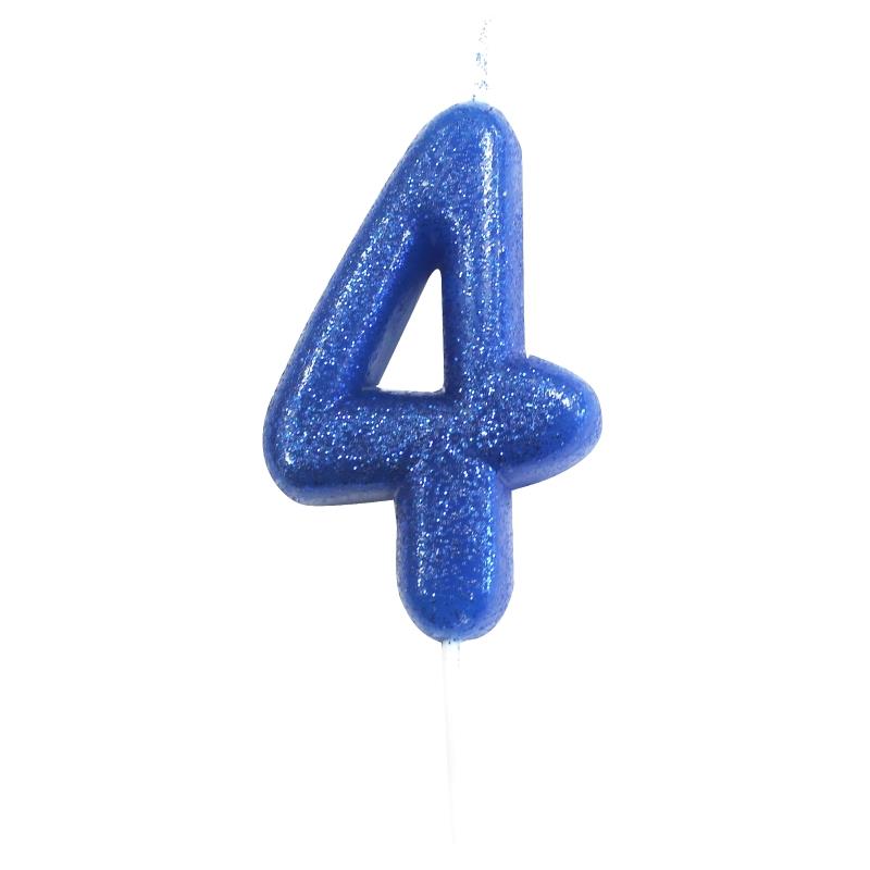 Blue Glitter Number 4 Birthday Cake Candle | Party Save Smile