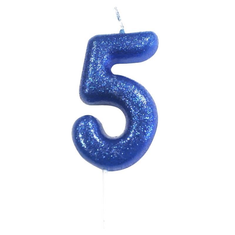 Blue Glitter Number 5 Birthday Cake Candle | Party Save Smile