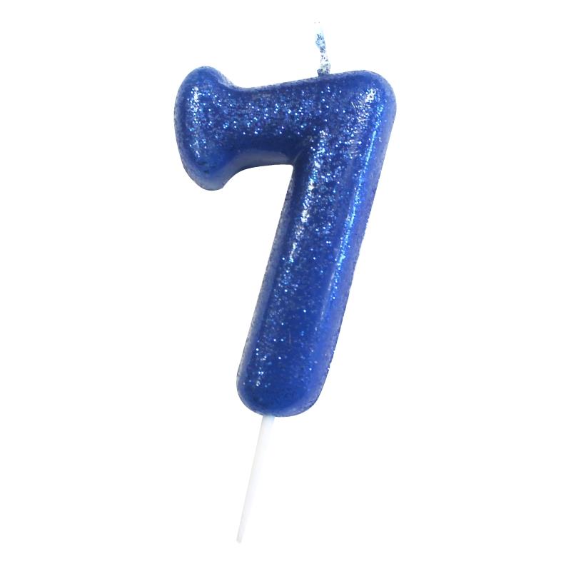 Blue Glitter Number 7 Birthday Cake Candle | Party Save Smile