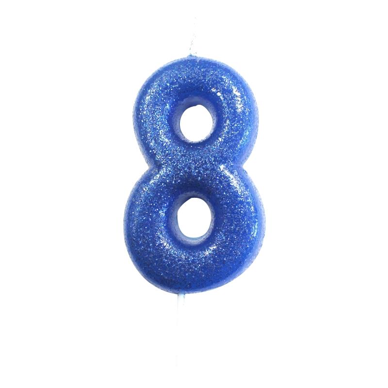 Blue Glitter Number 8 Birthday Cake Candle | Party Save Smile