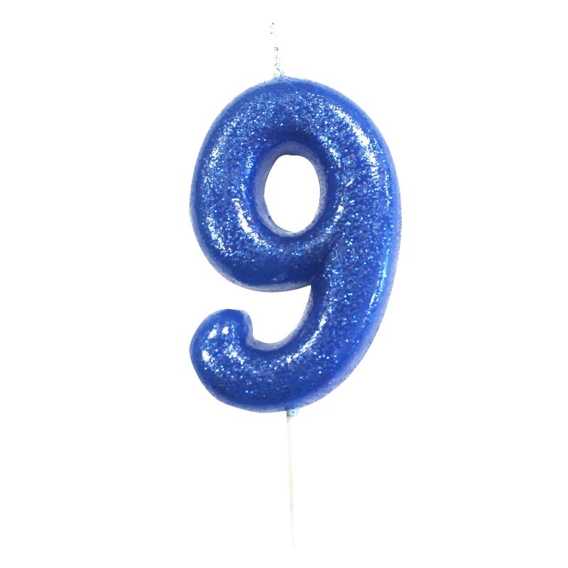 Blue Glitter Number 9 Birthday Cake Candle | Party Save Smile