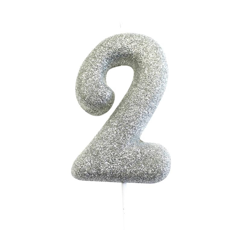 Silver Glitter Number 2 Birthday Cake Candle | Party Save Smile