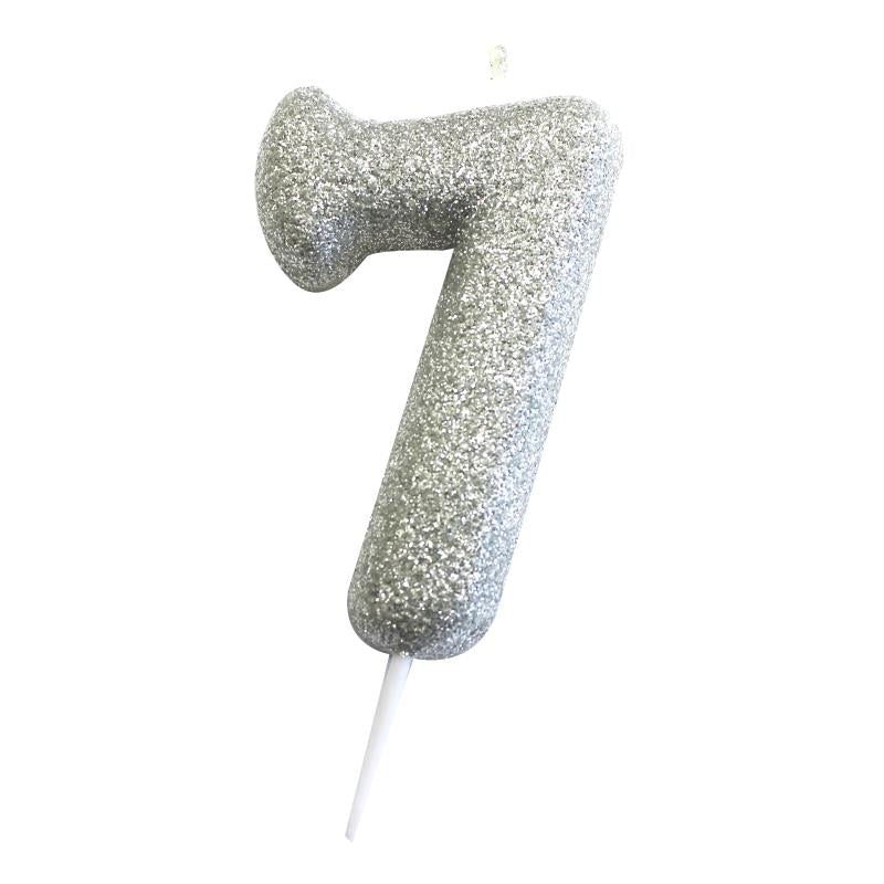 Silver Glitter Number 7 Birthday Cake Candle | Party Save Smile