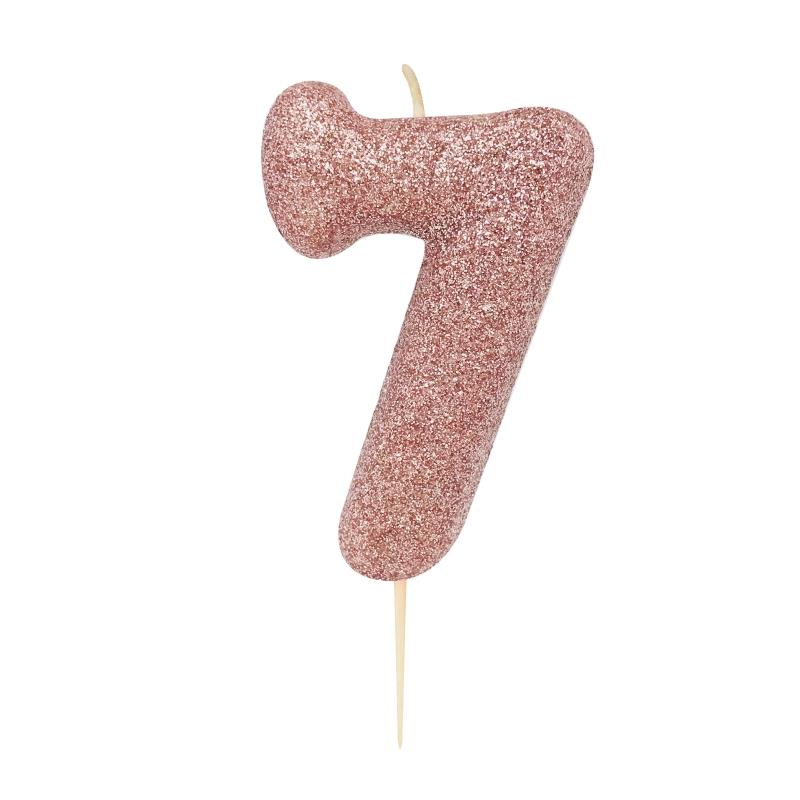 Number 7 Birthday Candle - Rose Gold Glitter | Party Save Smile