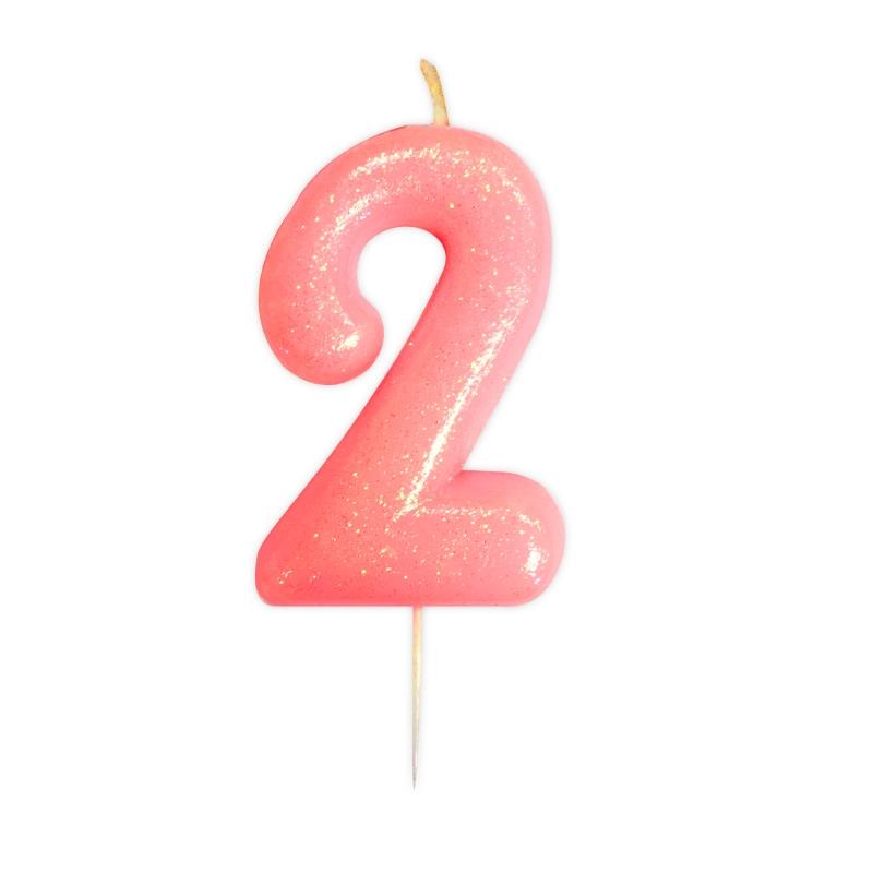 Pink Glitter Number 2 Birthday Cake Candle | Party Save Smile