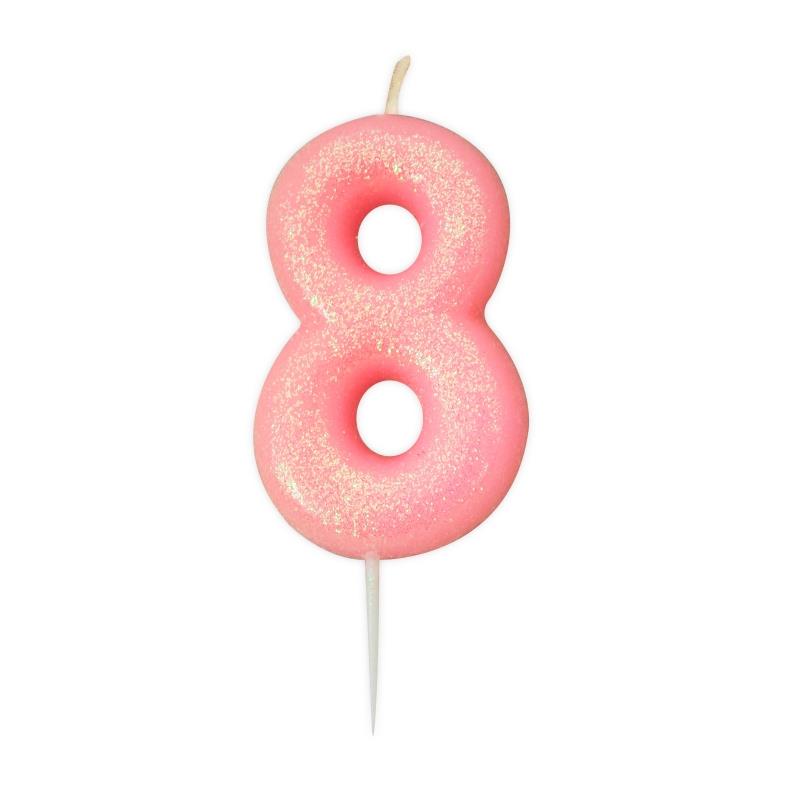 Pink Glitter Number 8 Birthday Cake Candle | Party Save Smile
