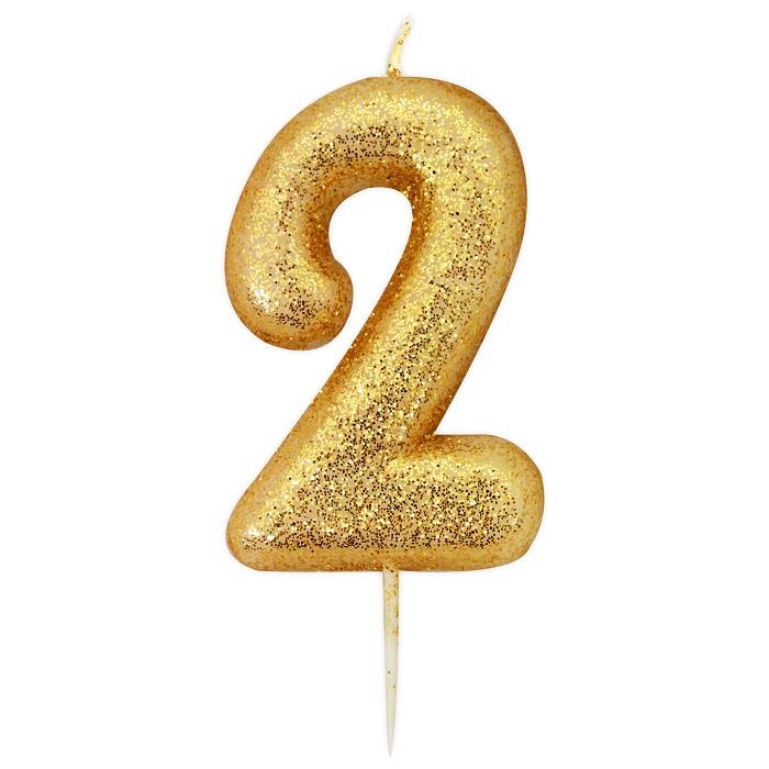 Gold Glitter Number 2 Birthday Cake Candle | Party Save Smile