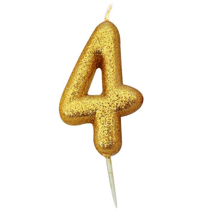 Gold Glitter Number 4 Birthday Cake Candle | Party Save Smile