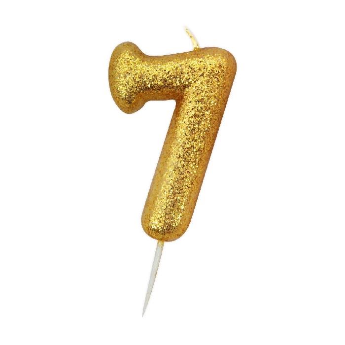 Gold Glitter Number 7 Birthday Cake Candle | Party Save Smile