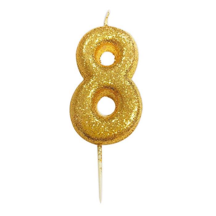 Gold Glitter Number 8 Birthday Cake Candle | Party Save Smile