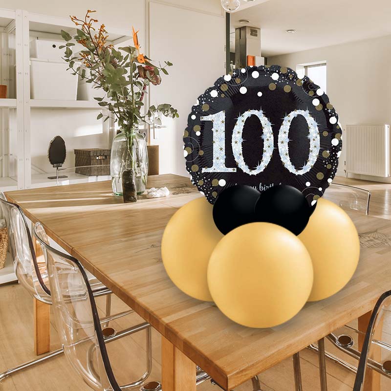 Black and Gold Table Decorations for 100th Birthday Party - Air Filled Centrepiece | Party Save Smile