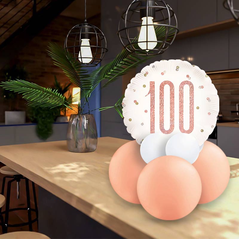 Rose Gold 100th Birthday Table Decorations - Air Filled Centrepiece | Party Save Smile
