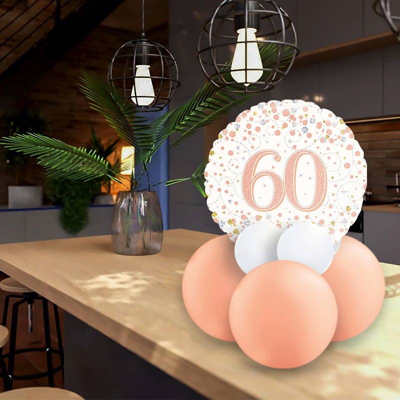 Rose Gold 60th Birthday Table Decorations - Air Filled Centrepiece | Party Save Smile