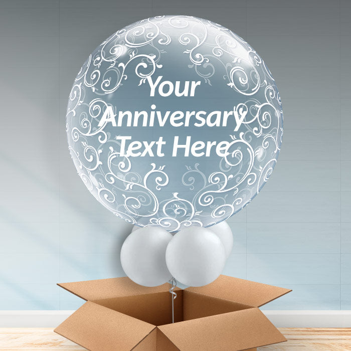 Personalisable Filigree Silver Anniversary Bubble Helium Balloon - Bubble Balloon | Party Save Smile