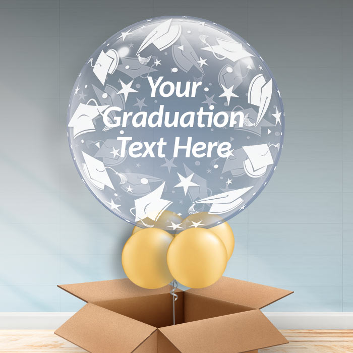 Graduation Cap Personalisable Helium Balloon in a Box - Bubble Balloon | Party Save Smile