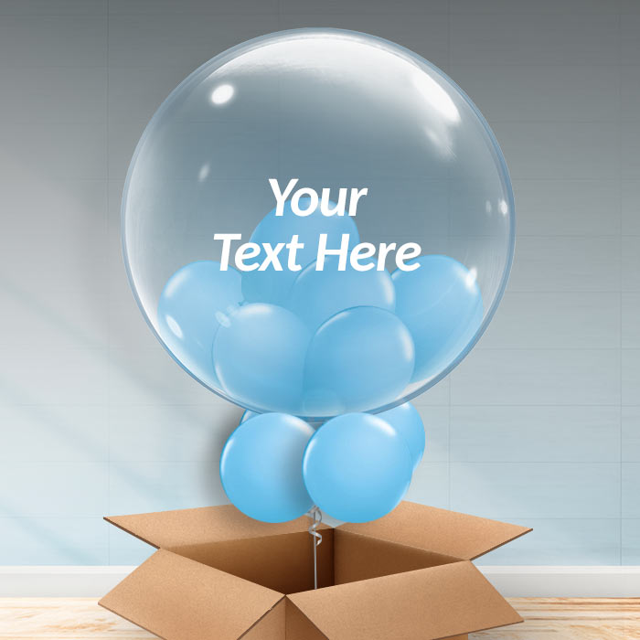 Baby Personalisable Blue Balloons in a Box - 24 Inch Bubble Balloon | Party Save Smile