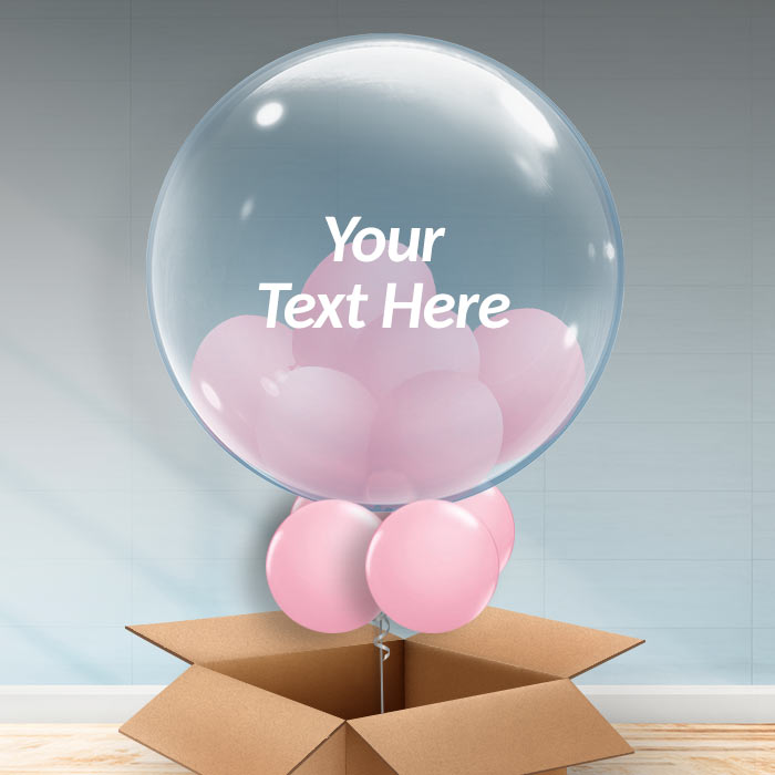 Baby Pink Personalisable Balloons in a Box - 24 Inch Bubble Balloon | Party Save Smile