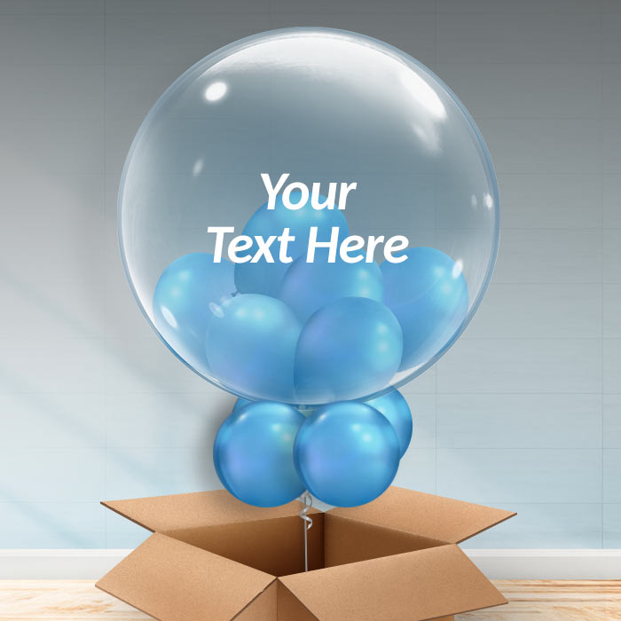 Blue Personalisable Anniversary Balloons in a Box - 24 Inch Bubble Balloon | Party Save Smile
