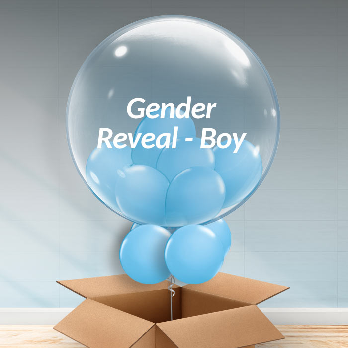Personalisable Blue Gender Reveal Balloon - Clear - 24 Inch Bubble Balloon | Party Save Smile