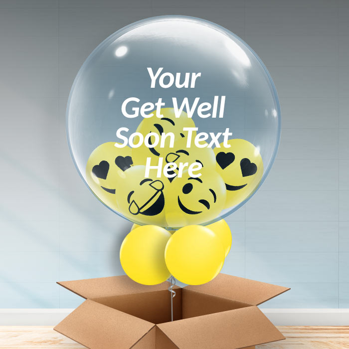 Personalisable Get Well Helium Balloons - Faces - 24 Inch Bubble Balloon | Party Save Smile