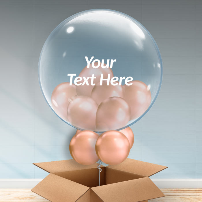 Chrome Rose Gold Personalisable Balloons in a Box - 24 Inch Bubble Balloon | Party Save Smile