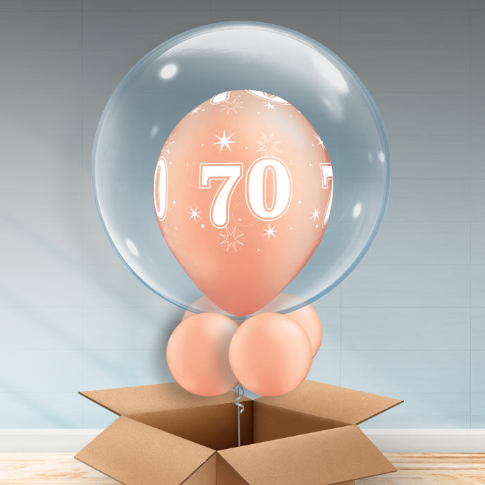 Personalisable Rose Gold 70th Birthday Bubble Balloon - Bubble Balloon | Party Save Smile
