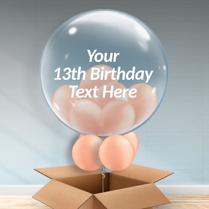 Rose Gold Personalisable 13th Birthday Bubble Balloon in a Box - 24 Inch Bubble Balloon | Party Save Smile