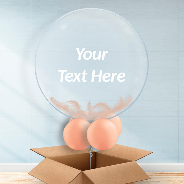 Rose Gold Feather Helium Balloons Personalisable - Bubble Balloon with Feathers | Party Save Smile