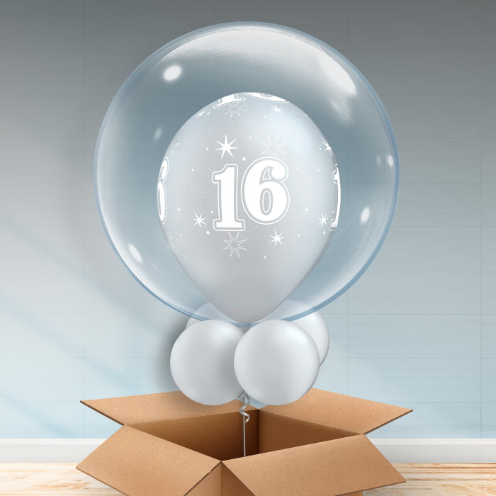 Personalisable Silver 16th Birthday Bubble Balloon - Bubble Balloon | Party Save Smile