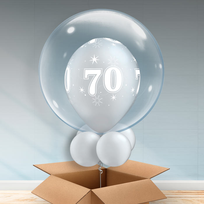 Personalisable Silver 70th Birthday Bubble Balloon - Bubble Balloon | Party Save Smile