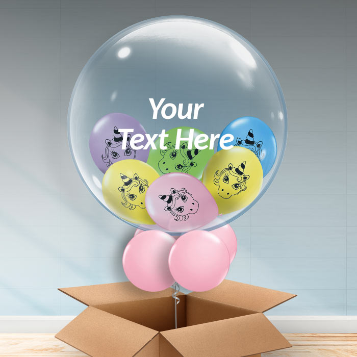 Personalisable Unicorn Balloon - Unicorn Heads - 24 Inch Bubble Balloon | Party Save Smile