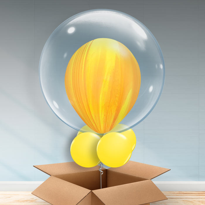 Personalisable Yellow and Orange Marble Bubble Balloon - Bubble Balloon | Party Save Smile