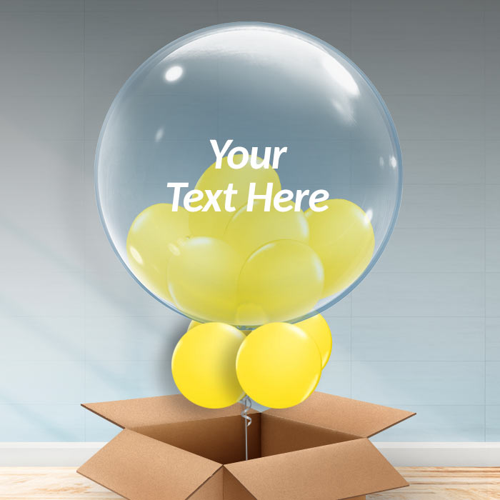 Yellow Personalisable Helium Balloons in a Box Delivered - 24 Inch Bubble Balloon | Party Save Smile
