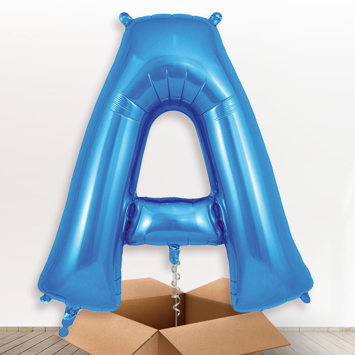 Personalised Letter A Helium Balloon in a Box - Blue - Giant Letter | Party Save Smile