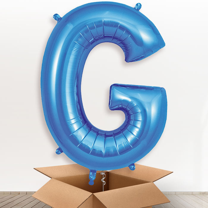 Personalised Letter G Helium Balloon in a Box - Blue - Giant Letter | Party Save Smile