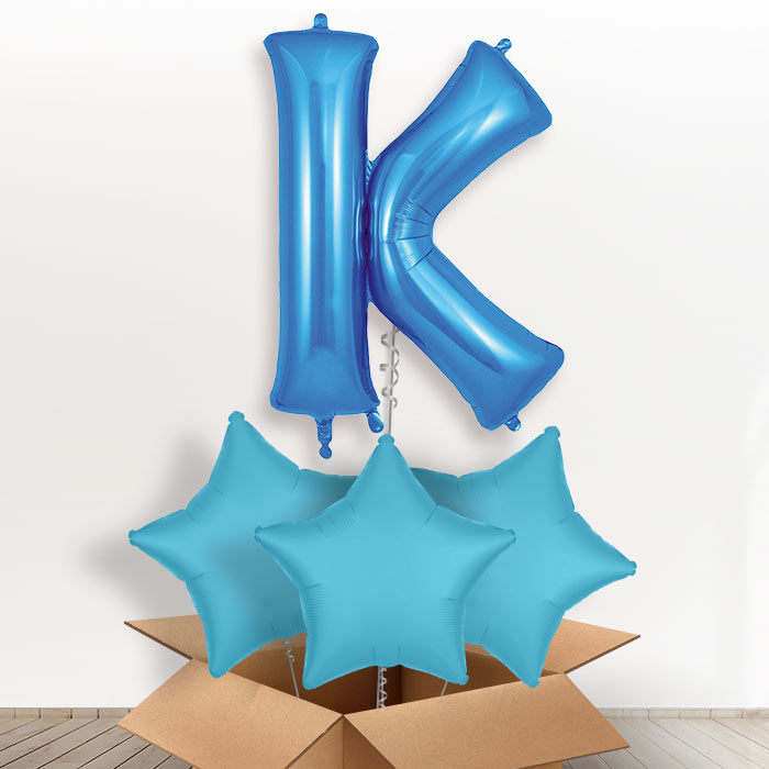 Personalised Letter K Helium Balloon in a Box - Blue - Giant Letter and 3 Balloons | Party Save Smile