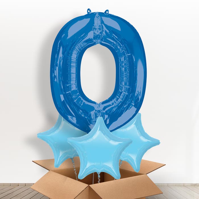 Personalised O Helium Balloon in a Box - Blue - Giant Letter and 3 Balloons | Party Save Smile
