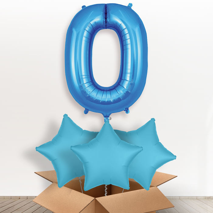 Personalised O Helium Balloon in a Box - Blue - Giant Letter and 3 Balloons | Party Save Smile