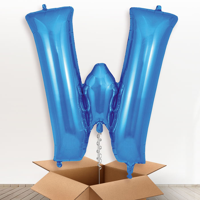 Personalised W Helium Balloon in a Box - Blue - Giant Letter | Party Save Smile