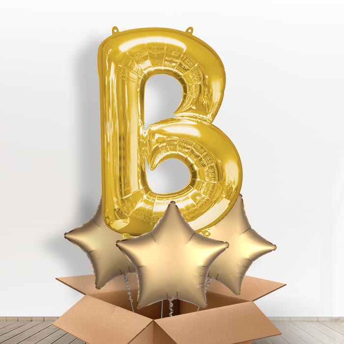 Personalised Helium Balloon Letter B in a Box - Gold - Giant Letter | Party Save Smile