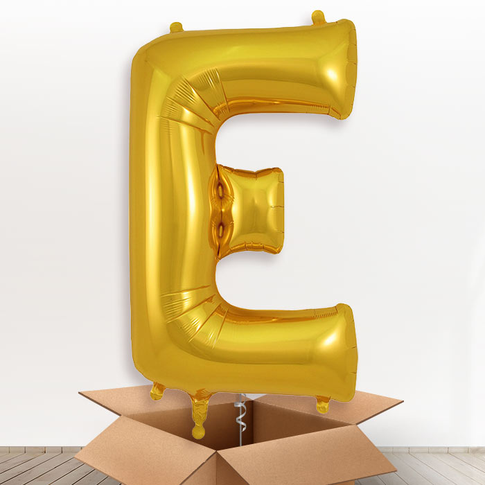 Personalised Letter E Helium Balloon in a Box - Gold - Giant Letter | Party Save Smile