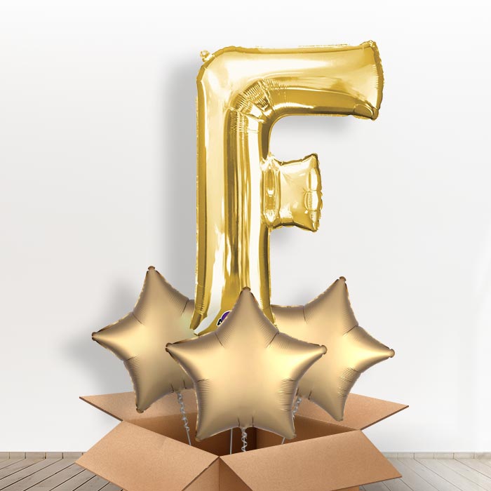 Personalised F Helium Balloon in a Box - Gold - Giant Letter | Party Save Smile