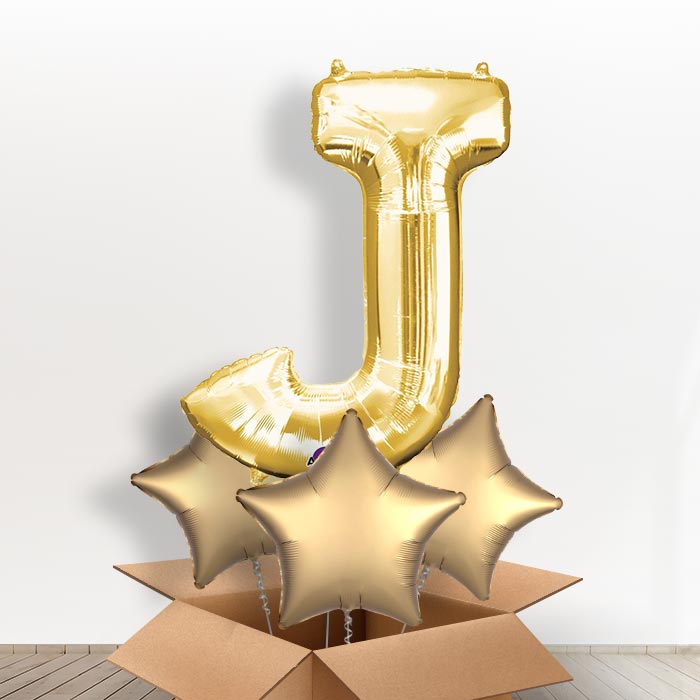 Personalised Letter J Helium Balloon in a Box - Gold - Giant Letter | Party Save Smile
